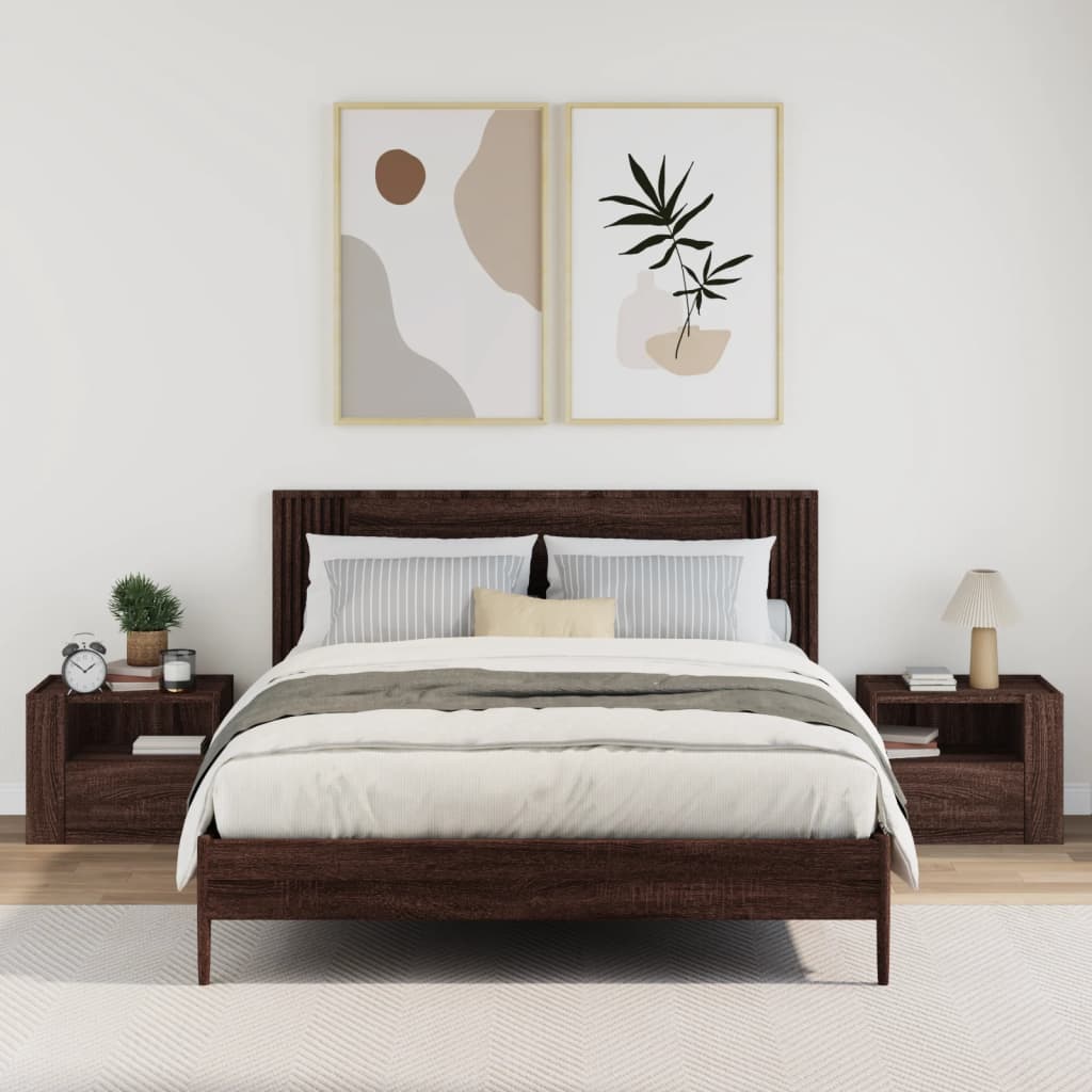 Κομοδίνα Επιτοίχια 2 τεμ. Καφέ Δρυς 45x30x35 εκ. - Pakobazaar