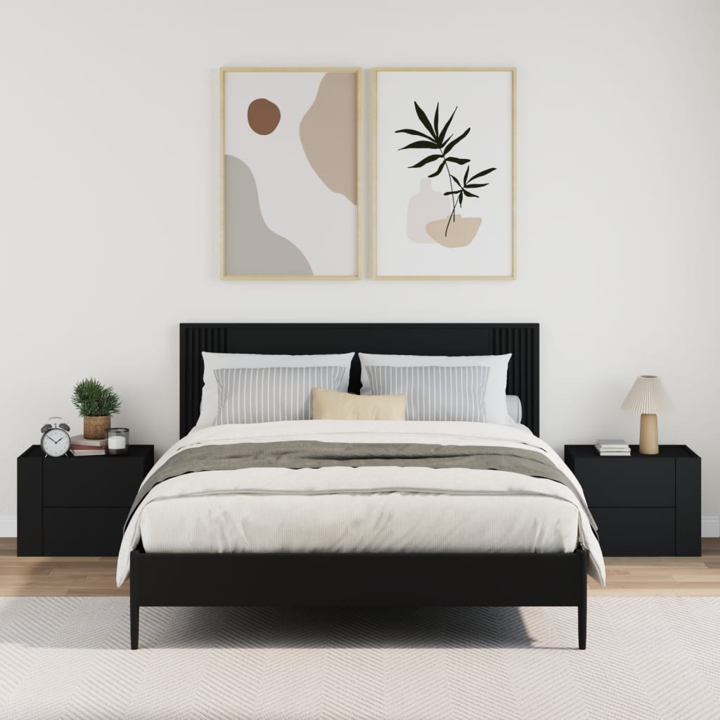 Κομοδίνα Επιτοίχια 2 τεμ. Μαύρα 45x30x35 εκ.