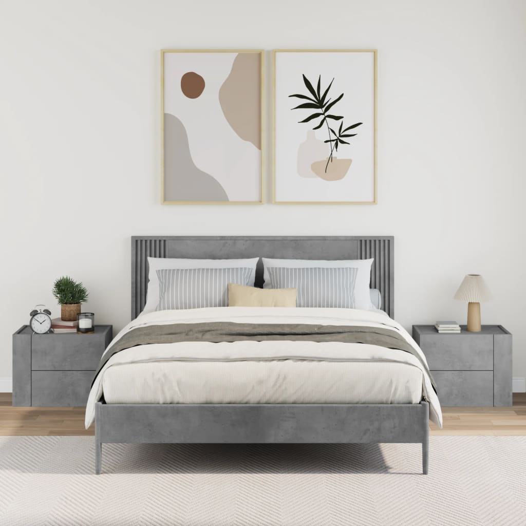 Κομοδίνα Επιτοίχια 2 τεμ. Γκρι Σκυροδέματος 40 x 30 x 35 εκ. - Pakobazaar