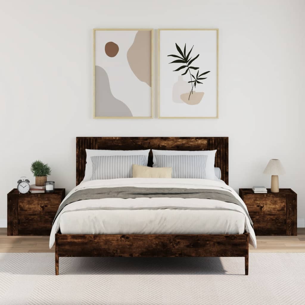 Κομοδίνα Επιτοίχια 2 τεμ. Καπνιστή Δρυς 45x30x35 εκ.