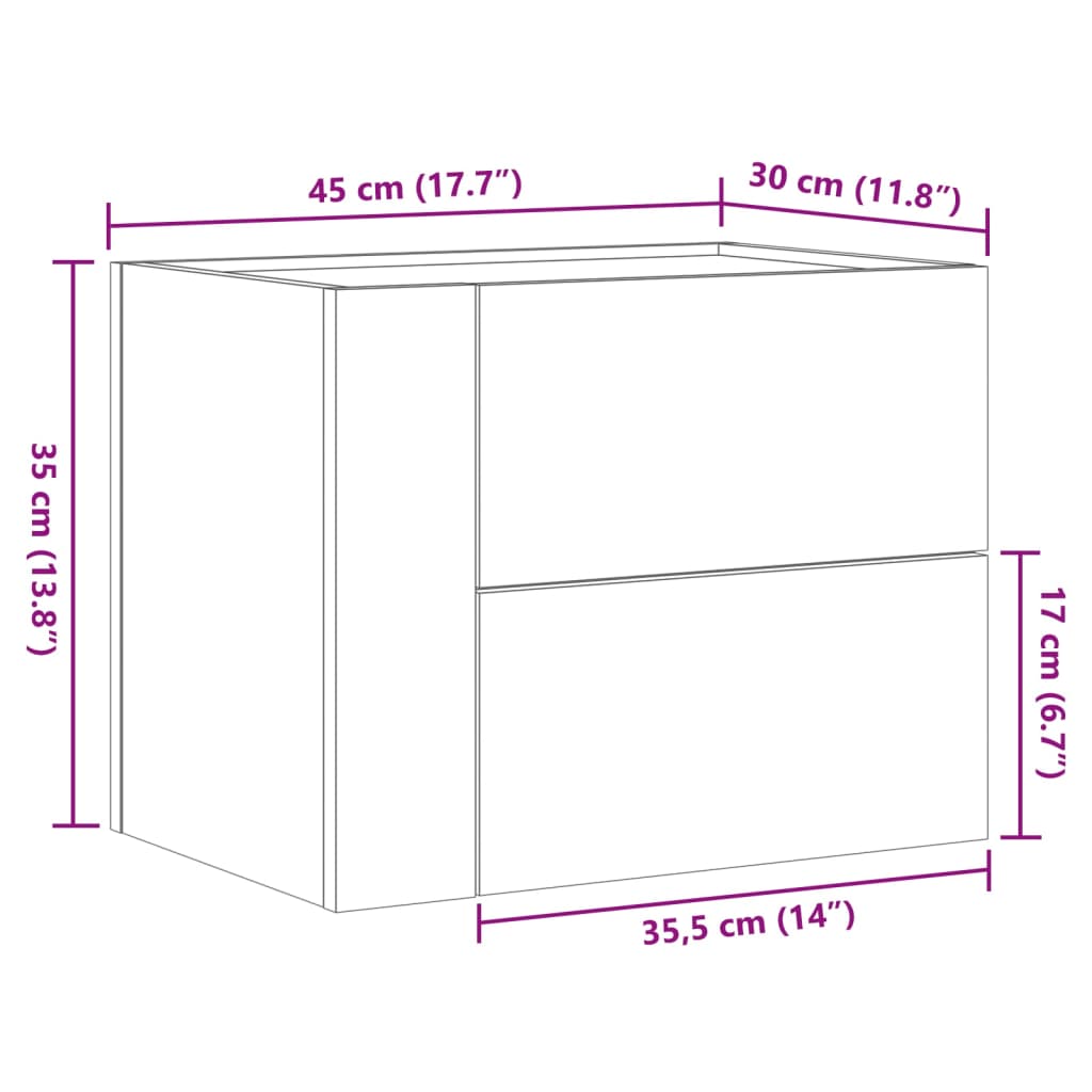 Κομοδίνα Επιτοίχια Γκρι Sonoma 45x30x35 εκ.