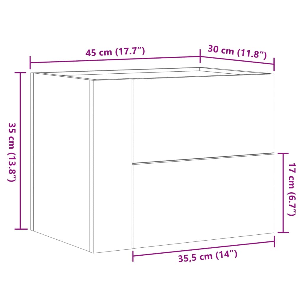 Κομοδίνα Επιτοίχια 2 τεμ. Καφέ Δρυς 45x30x35 εκ.