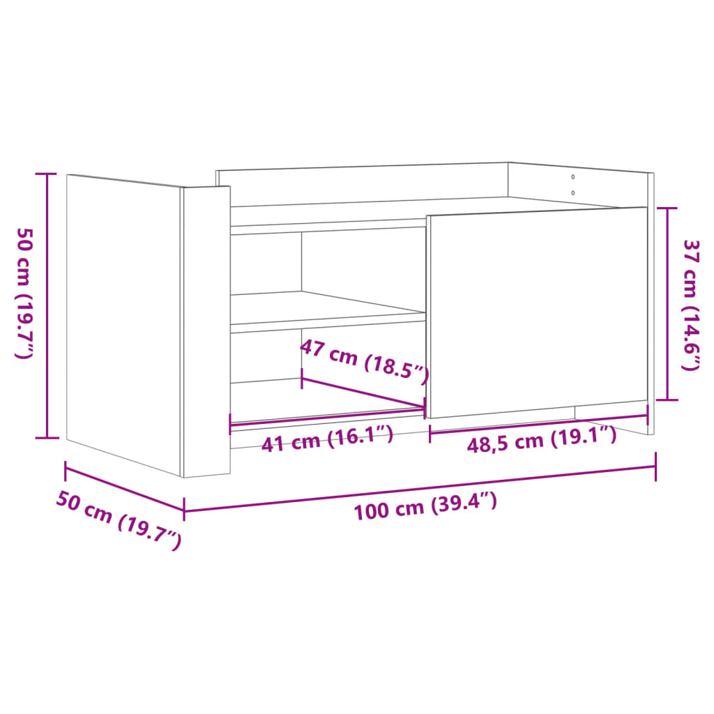 Τραπεζάκι Σαλονιού Καφέ Δρυς 100x50x50 εκ. Επεξεργασμένο Ξύλο