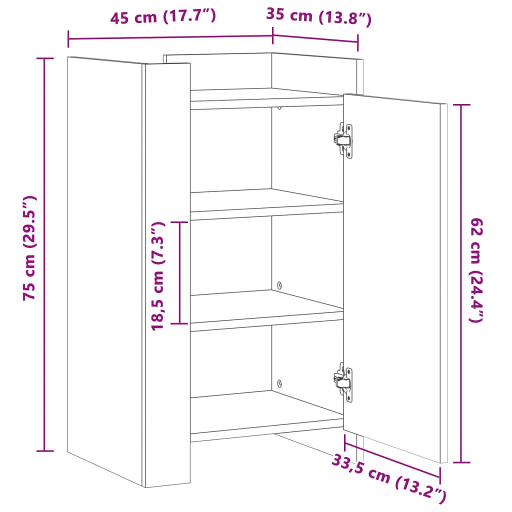 Ραφιέρα Γκρι Sonoma 45x35x75 εκ. από Επεξεργασμένο Ξύλο