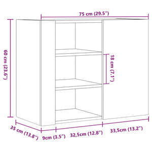 Ντουλάπι Τοίχου Μαύρο 75x35x60 εκ. από Επεξεργασμένο Ξύλο