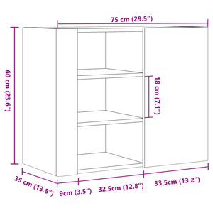 Ντουλάπι Τοίχου Sonoma Δρυς 75x35x60 εκ. Επεξεργασμένο Ξύλο