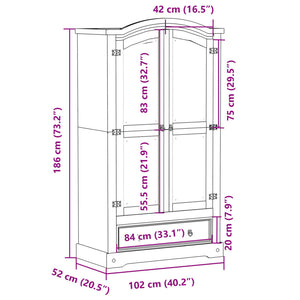 Ντουλάπα Corona 102x52x186 εκ. από Μασίφ Ξύλο Πεύκου - Pakobazaar