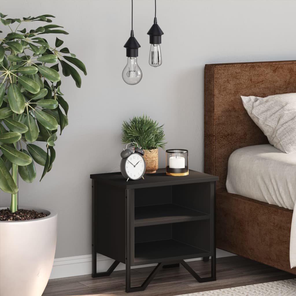 Κομοδίνο Μαύρο 40 x 30 x 40 εκ. από Επεξεργασμένο Ξύλο