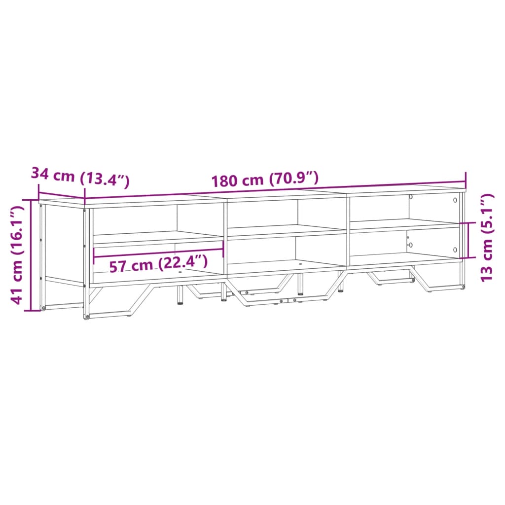 Έπιπλο Τηλεόρασης Γκρι Sonoma 180x34x41 εκ. από Επεξεργ. Ξύλο