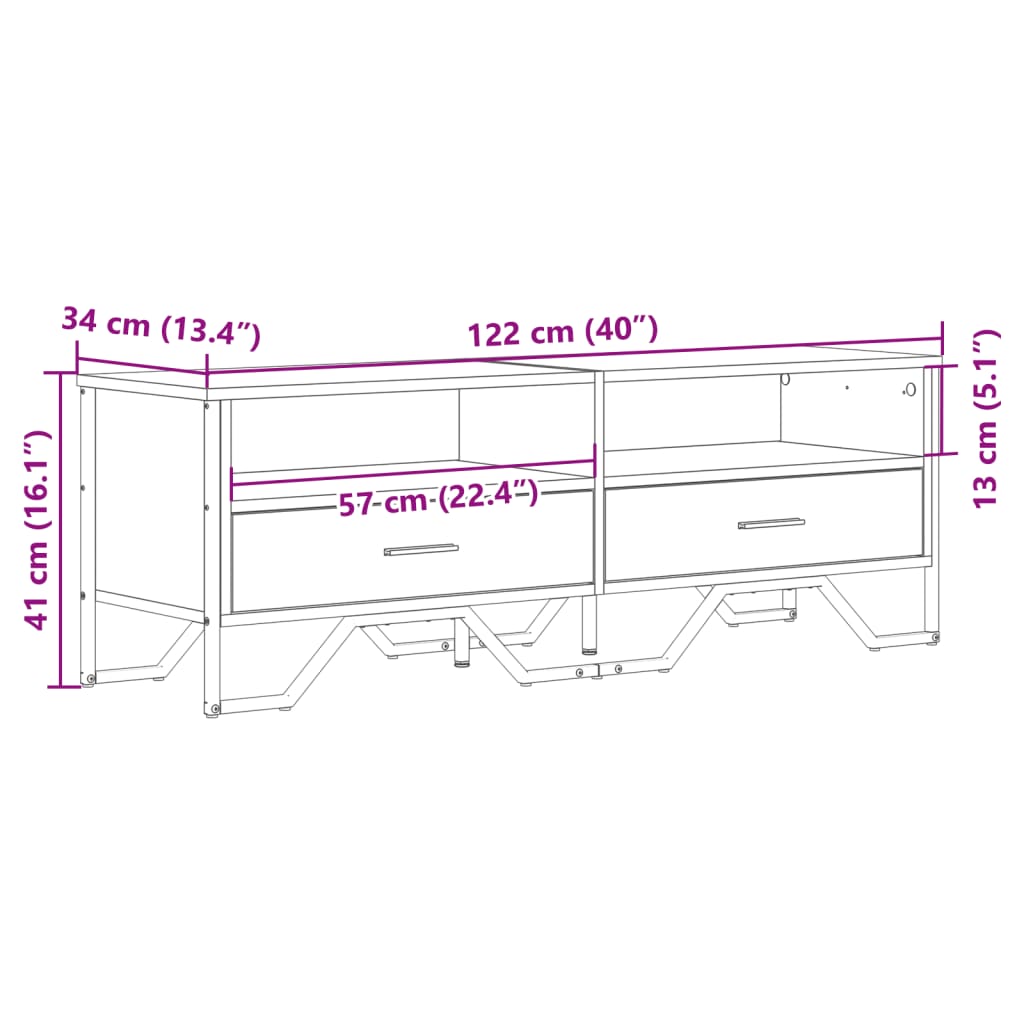 Έπιπλο Τηλεόρασης Γκρι Sonoma 122x34x41 εκ. από Επεξεργ. Ξύλο