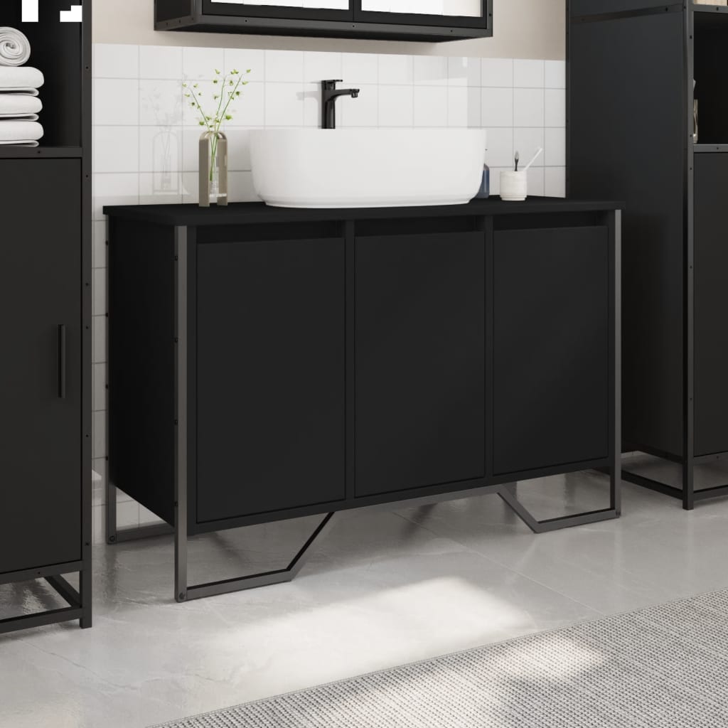 Ντουλάπι Νιπτήρα Μπάνιου Μαύρο 91x35x60 εκ. Επεξεργασμένο Ξύλο