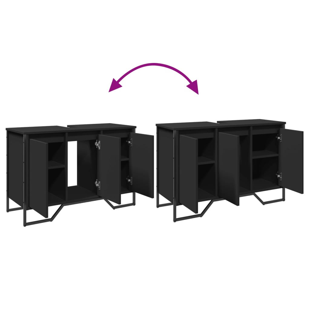 Ντουλάπι Νιπτήρα Μπάνιου Μαύρο 91x35x60 εκ. Επεξεργασμένο Ξύλο - Pakobazaar