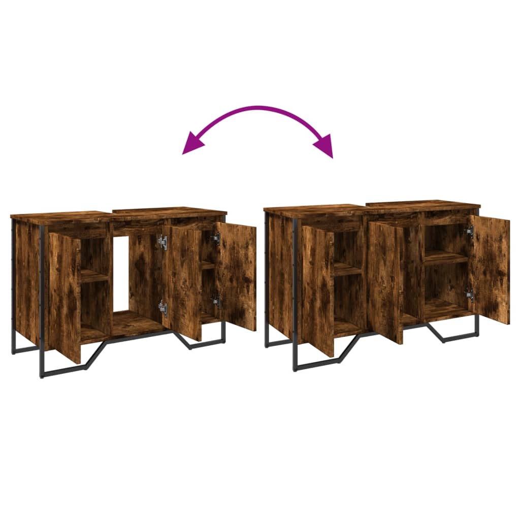 Ντουλάπι Νιπτήρα Μπάνιου Καπνιστή Δρυς 91x35x60 εκ. Επεξ. Ξύλο - Pakobazaar