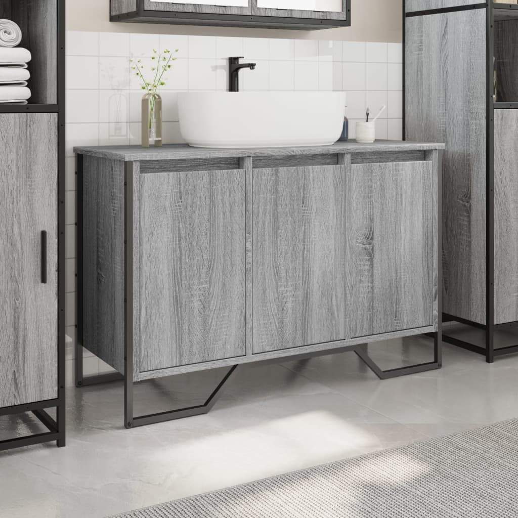 Ντουλάπι Νιπτήρα Μπάνιου Γκρι Sonoma 91x35x60 εκ. Επεξ. Ξύλο