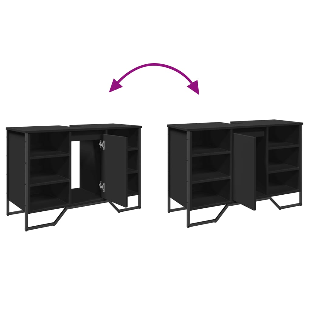 Ντουλάπι Νιπτήρα Μπάνιου Μαύρο 91x35x60 εκ. Επεξεργασμένο Ξύλο - Pakobazaar