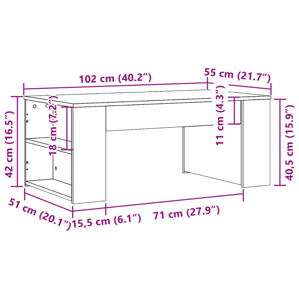 Τραπεζάκι Σαλονιού Γκρι Sonoma 102x55x42 εκ. Επεξεργασμένο Ξύλο - Pakobazaar