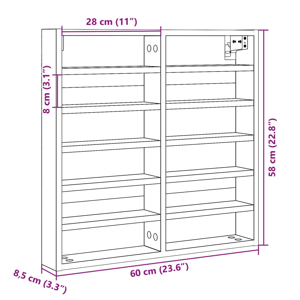 Βιτρίνα Καπνιστή Δρυς 60x8,5x58 εκ. από Επεξεργασμένο Ξύλο