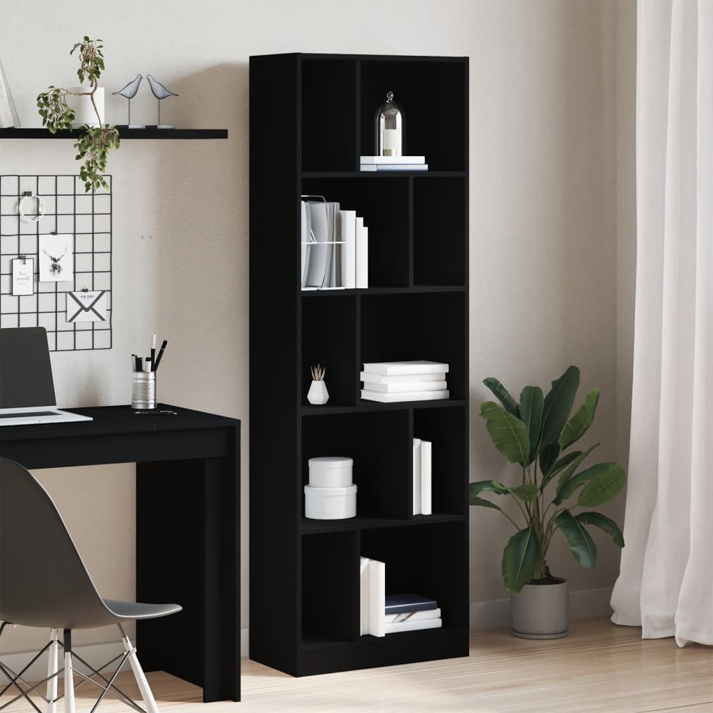 Βιβλιοθήκη Μαύρη 57x28,5x174 εκ. από Επεξεργασμένο Ξύλο