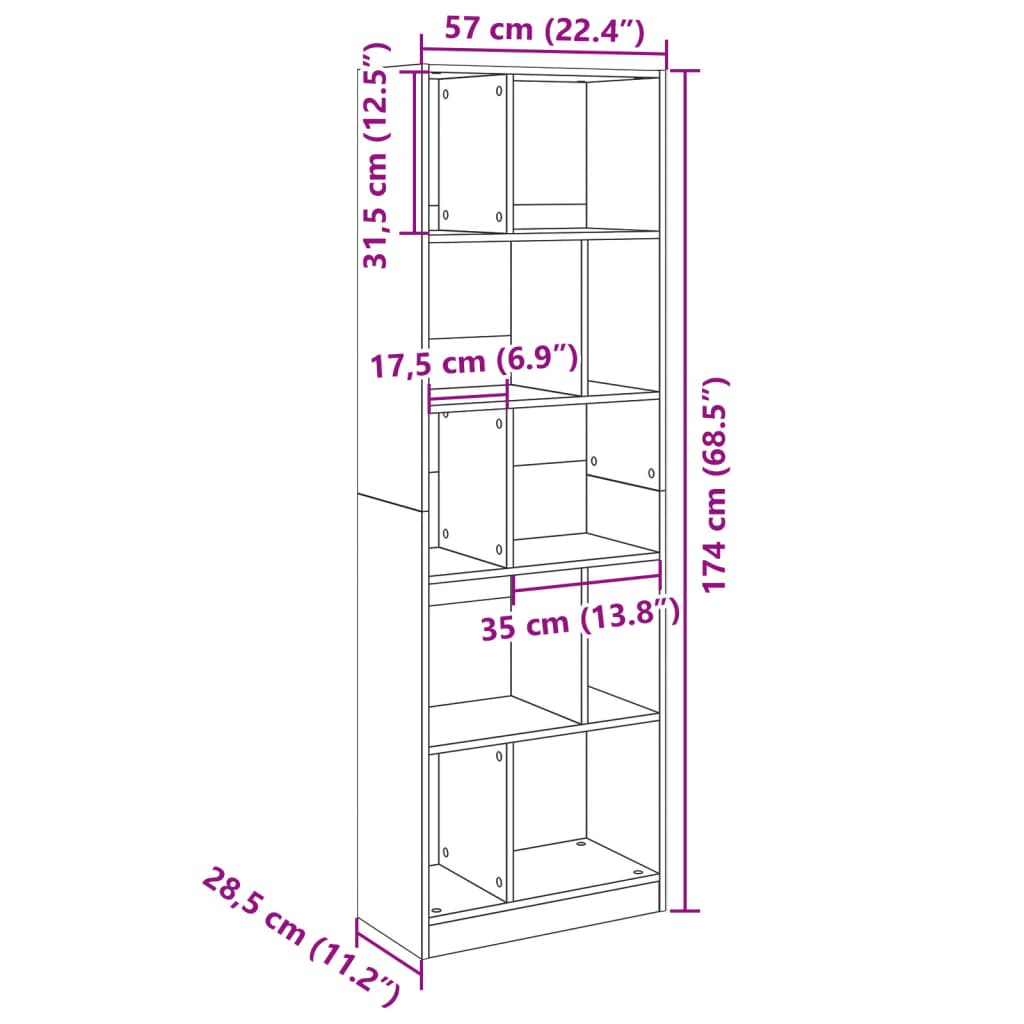 Βιβλιοθήκη Καπνιστή Δρυς 57x28,5x174 εκ. από Επεξεργασμένο Ξύλο