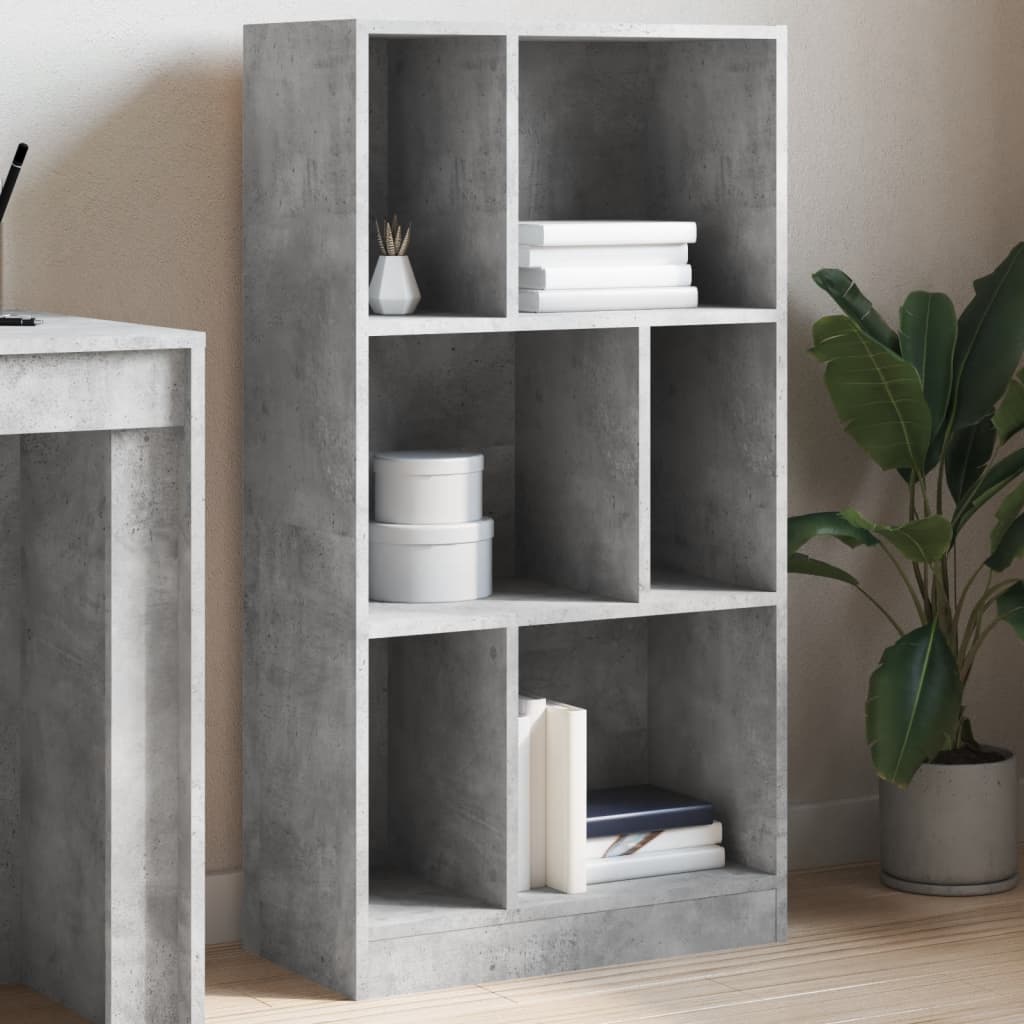 Βιβλιοθήκη Γκρι Σκυροδέματος 57x28,5x107,5 εκ. Επεξεργ. Ξύλο - Pakobazaar