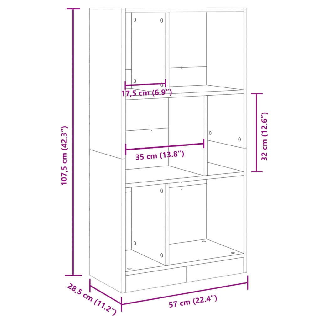 Βιβλιοθήκη Καπνιστή Δρυς 57x28,5x107,5 εκ. Επεξεργασμένο Ξύλο