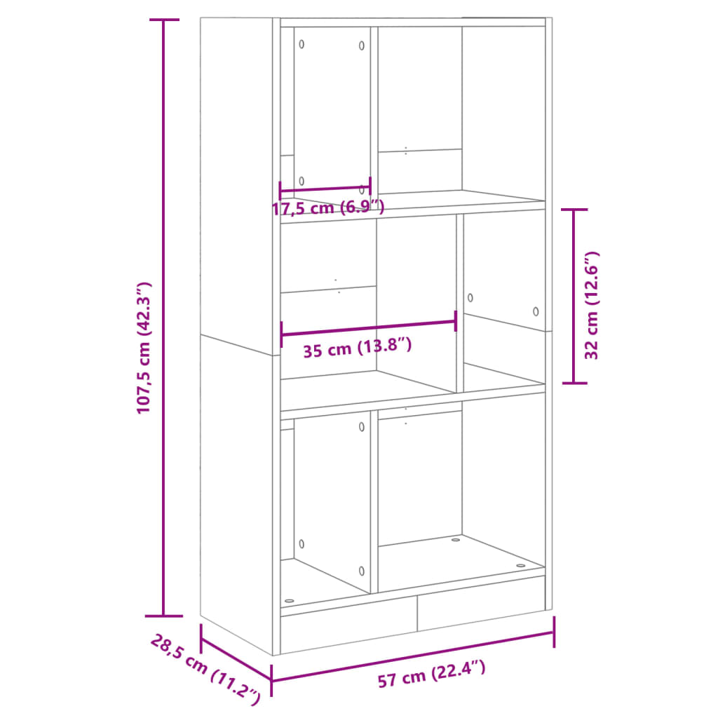 Βιβλιοθήκη Γκρι Sonoma 57x28,5x107,5 εκ. από Επεξεργασμένο Ξύλο - Pakobazaar