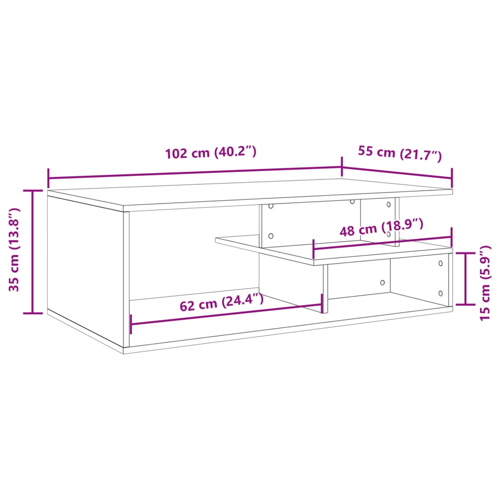 Τραπεζάκι Σαλονιού Καπνιστή Δρυς 102x55x35 εκ. Επεξεργασμ. Ξύλο