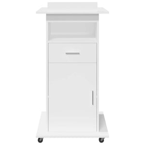 Αναλόγιο με Ροδάκια & Συρτάρι Λευκό 55x55x107 εκ. Επεξ. Ξύλο
