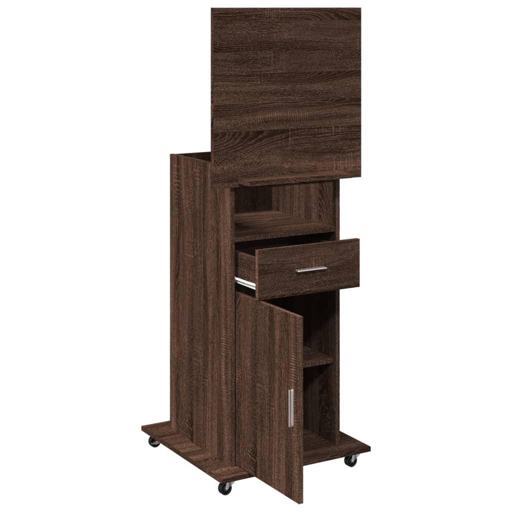 Αναλόγιο με Ροδάκια & Συρτάρι Καφέ Δρυς 55x55x107εκ. Επεξ. Ξύλο