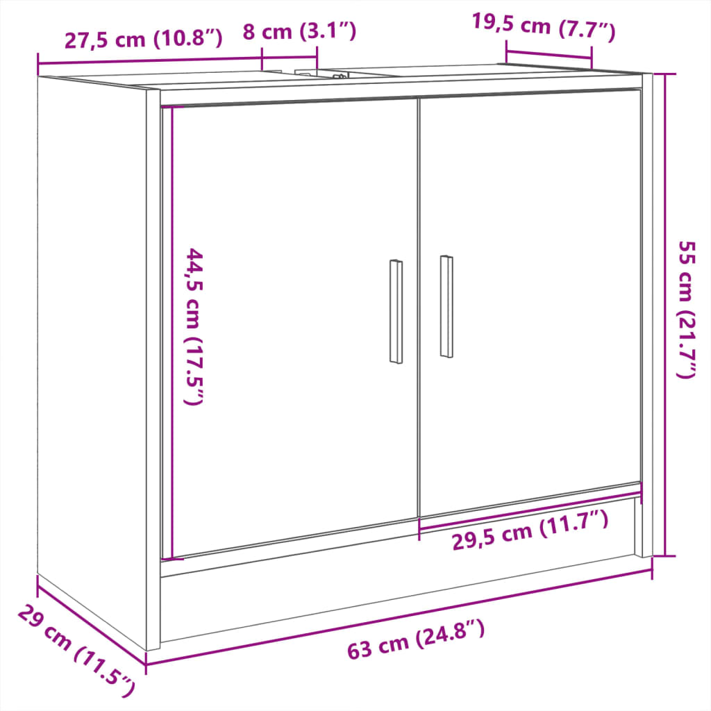 Ντουλάπι Νιπτήρα Γκρι του Σκυροδέματος 63x29x55 εκ. Επεξ. Ξύλο