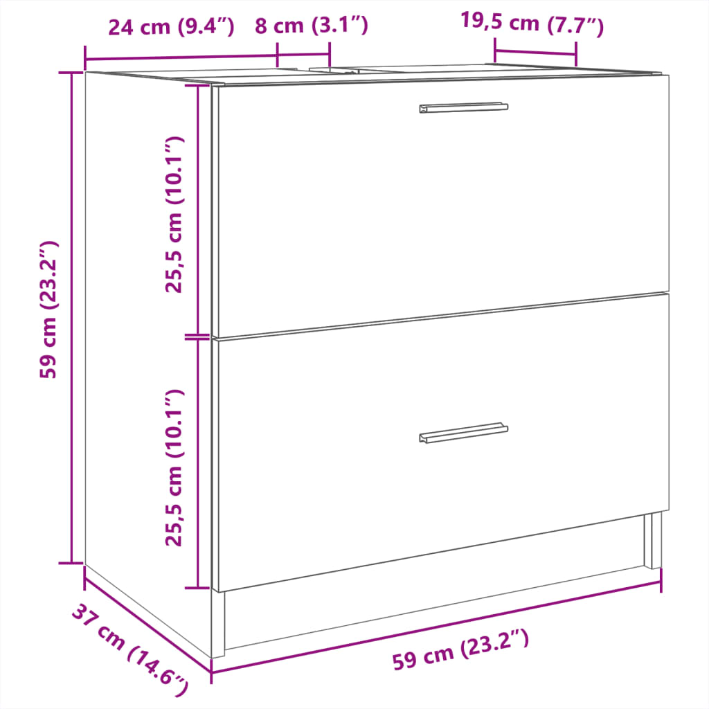 Ντουλάπι Νιπτήρα Γκρι του Σκυροδέματος 59x37x59 εκ. Επεξ. Ξύλο