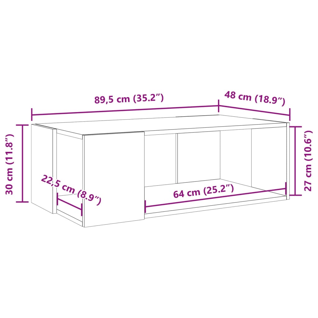 Τραπεζάκι Σαλονιού Γκρι Sonoma 89,5x48x30 εκ. - Pakobazaar