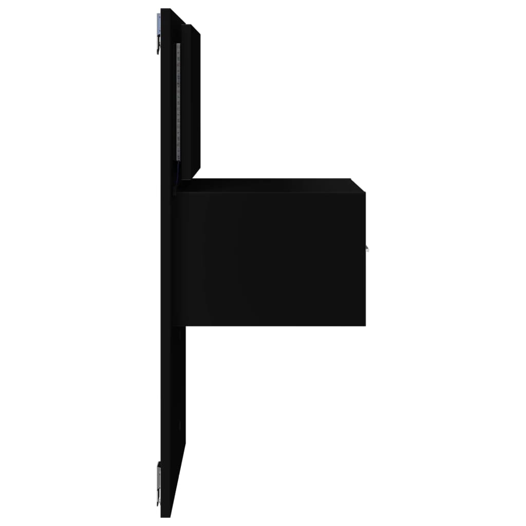 Κομοδίνο Επιτοίχιο με Φώτα LED Μαύρο