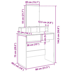 Μπουντουάρ με Καθρέφτη Καπνιστή Δρυς 80x41x144,5 εκ.