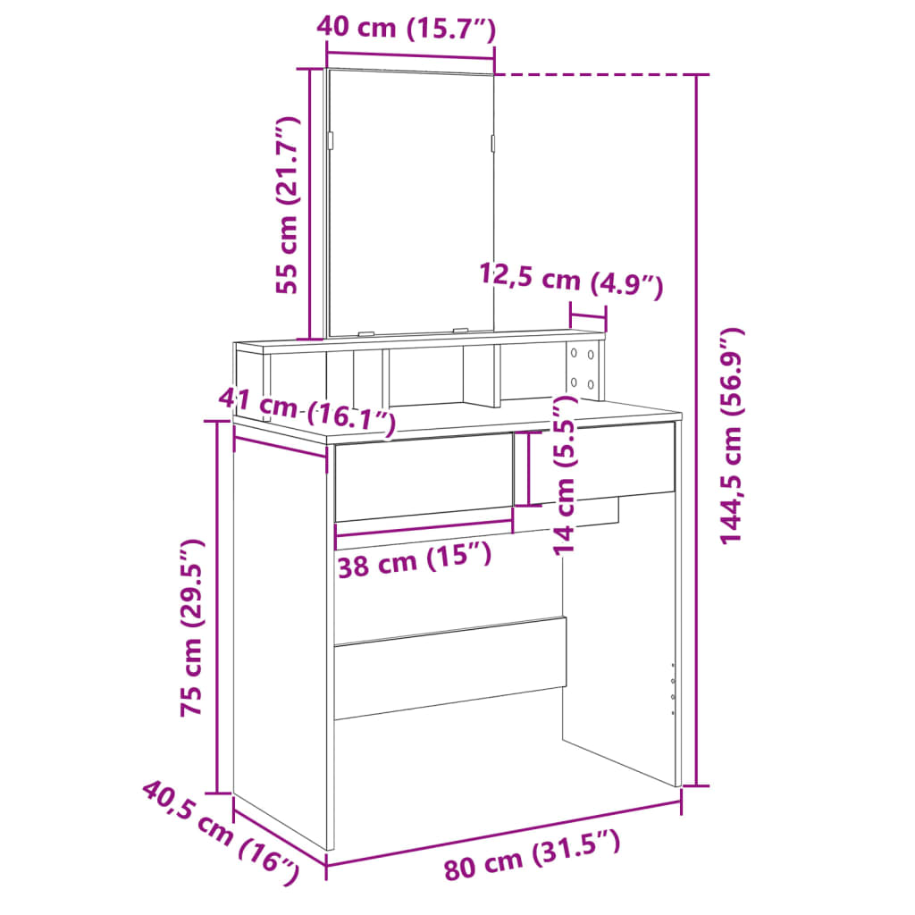 Μπουντουάρ με Καθρέφτη Καφέ Δρυς 80x41x144,5 εκ.
