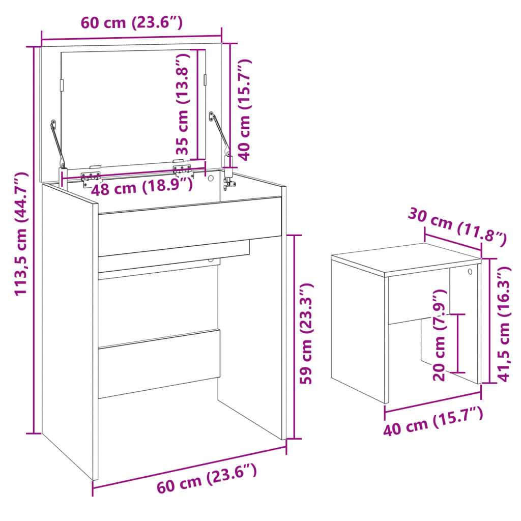 Μπουντουάρ και Σκαμπό Γκρι Sonoma 60 x 40 x 113,5 εκ.
