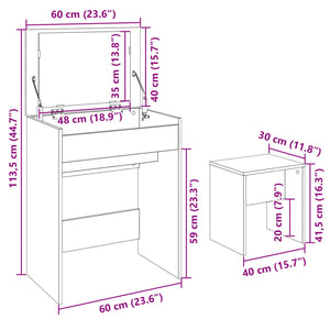 Μπουντουάρ και Σκαμπό Γκρι Sonoma 60 x 40 x 113,5 εκ.
