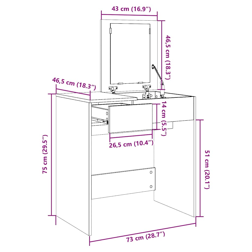 Μπουντουάρ με Καθρέφτη Λευκό 73x46,5x120 εκ. - Pakobazaar