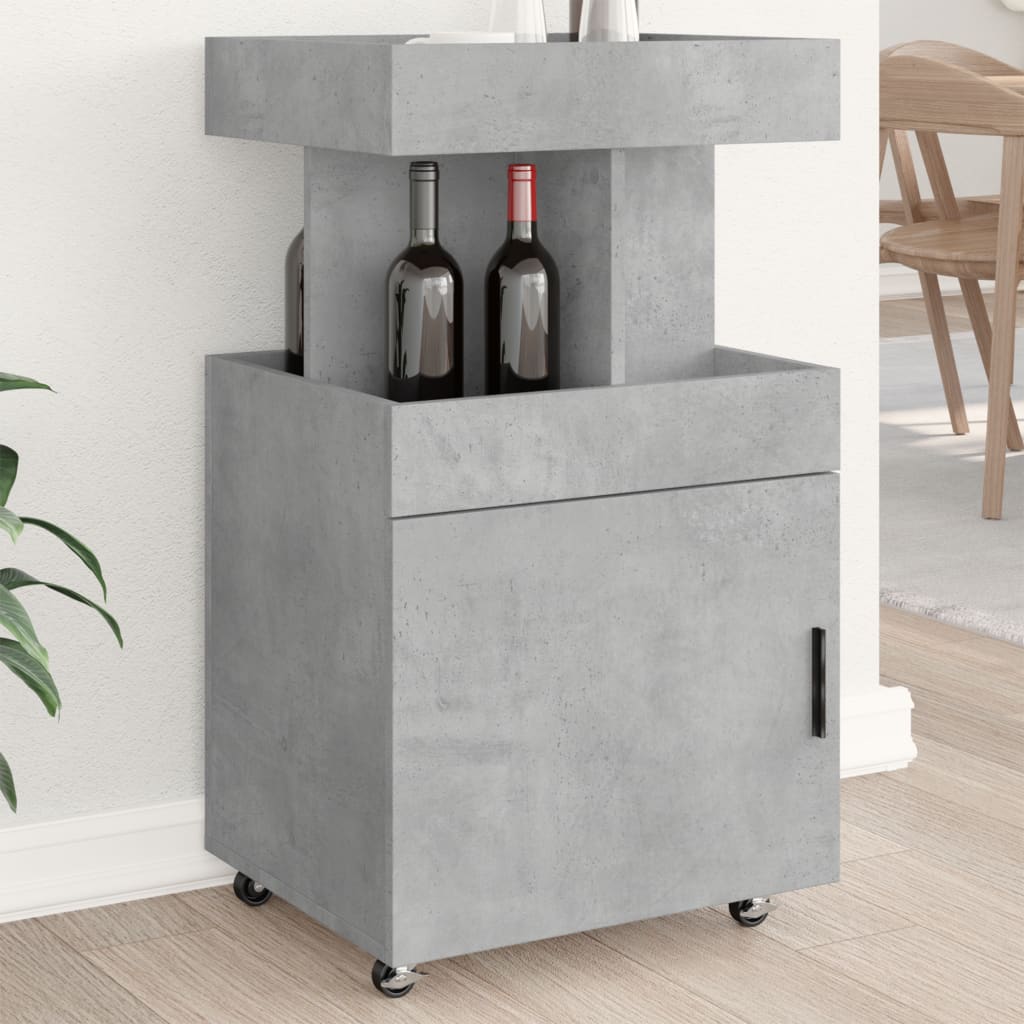 Τρόλεϊ Μπαρ Γκρι Σκυροδέματος 50x41x89 εκ. Επεξ. Ξύλο - Pakobazaar