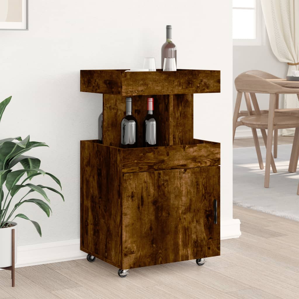Τρόλεϊ Μπαρ Καπνιστή Δρυς 50x41x89 εκ. Επεξ. Ξύλο