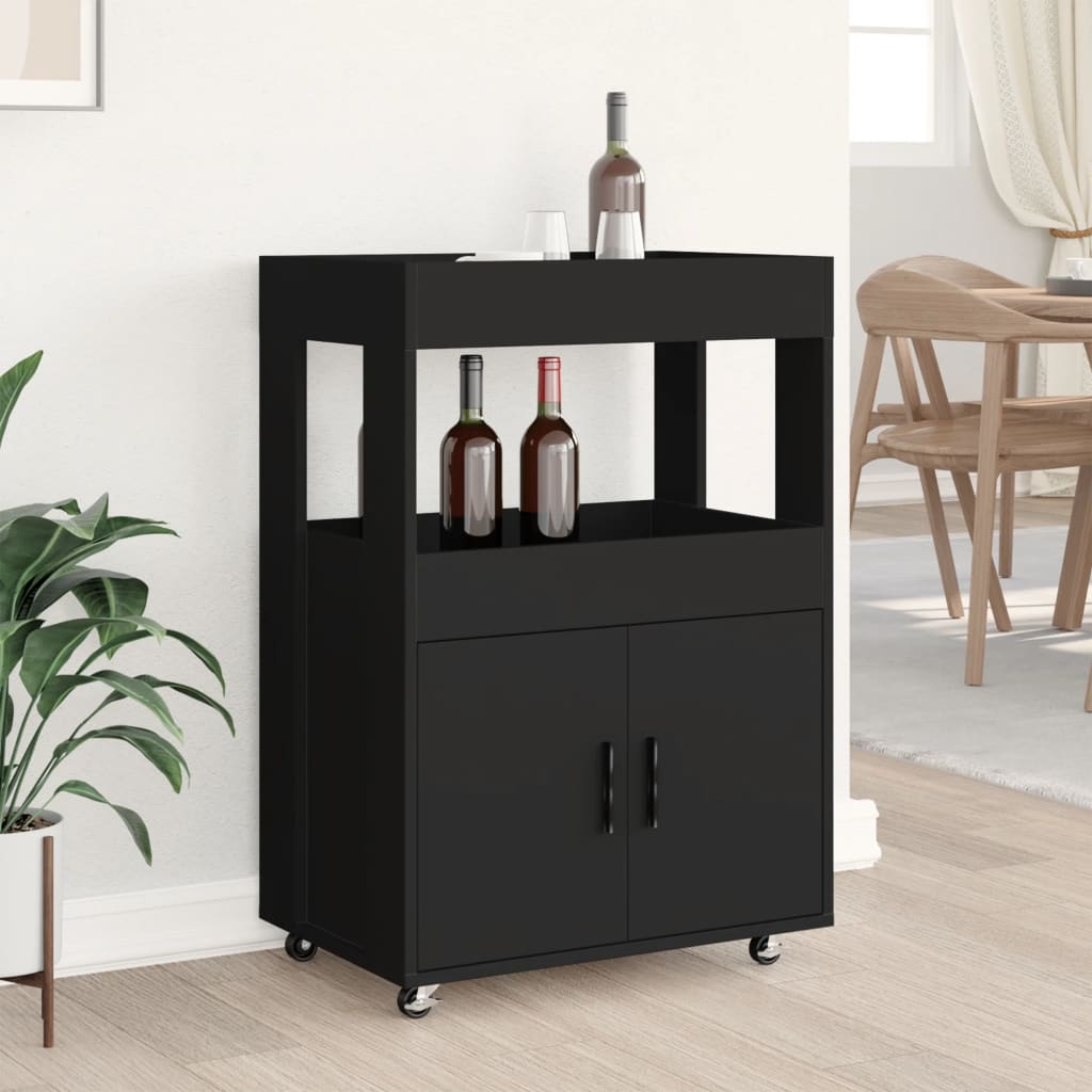 Τρόλεϊ Μπαρ Μαύρο 60x39,5x89 εκ. Επεξ. Ξύλο