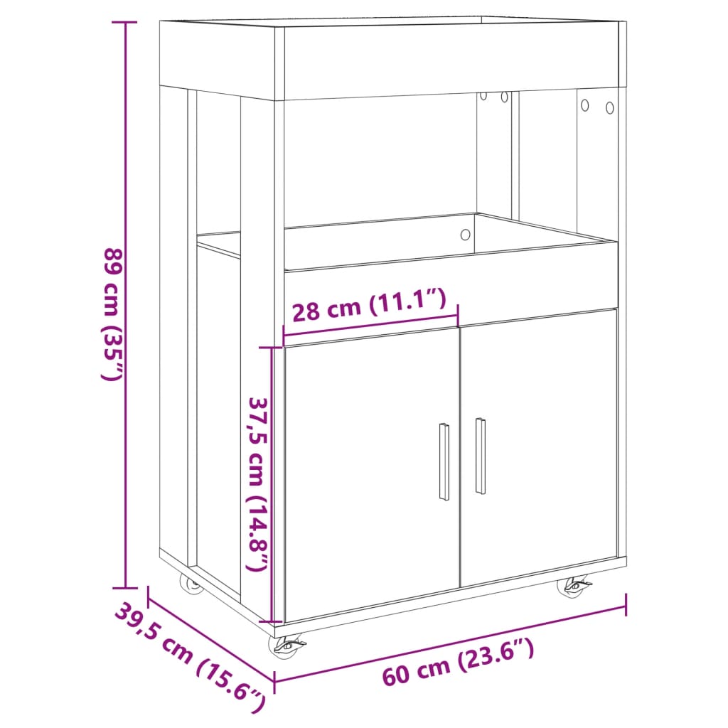 Τρόλεϊ Μπαρ Μαύρο 60x39,5x89 εκ. Επεξ. Ξύλο