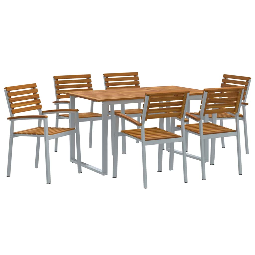 Σέτ φαγητού για κήπο 7 pcs Γκρι Στερεό Ξύλο Ακακίας