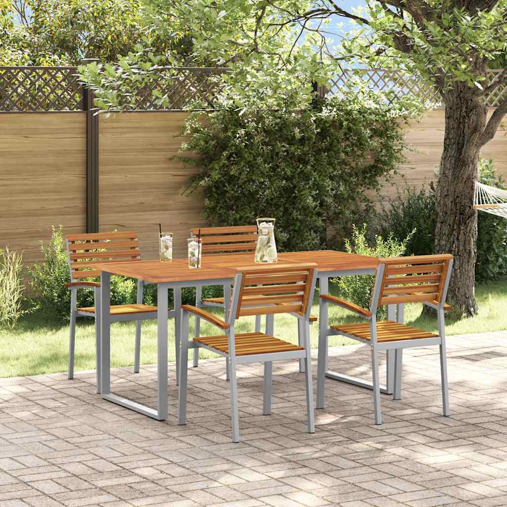 Σέτ φαγητού για κήπο 5 pcs Γκρι Στερεό Ξύλο Ακακίας