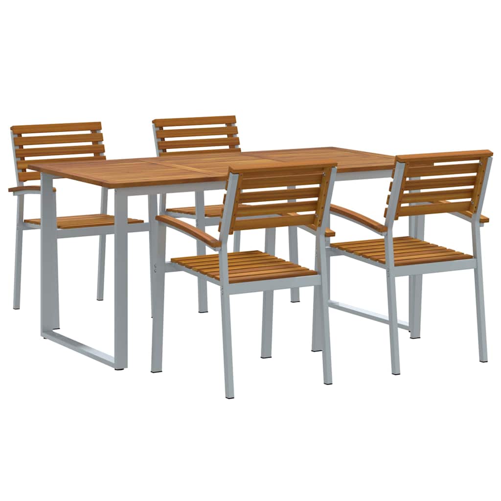 Σέτ φαγητού για κήπο 5 pcs Γκρι Στερεό Ξύλο Ακακίας