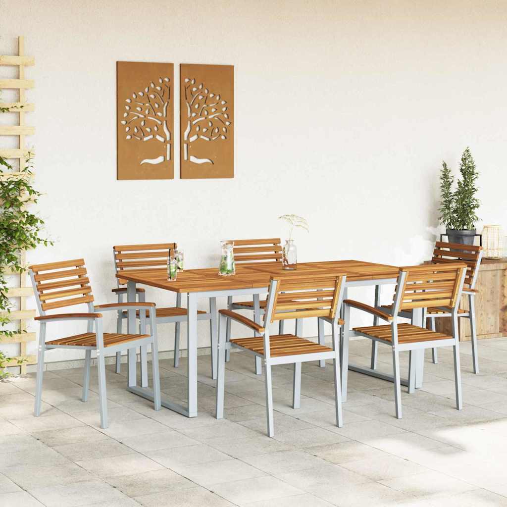 Σέτ φαγητού για κήπο 7 pcs Γκρι Στερεό Ξύλο Ακακίας
