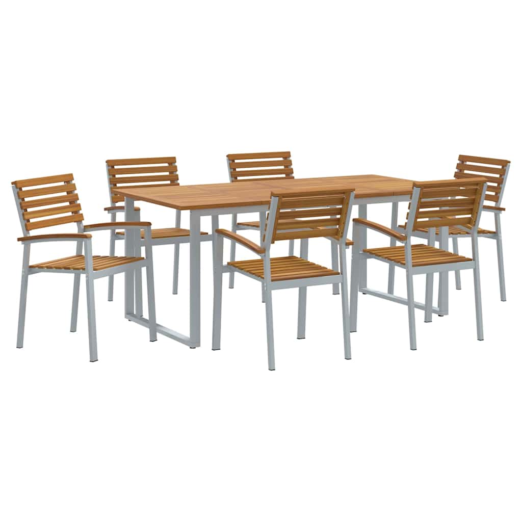 Σέτ φαγητού για κήπο 7 pcs Γκρι Στερεό Ξύλο Ακακίας