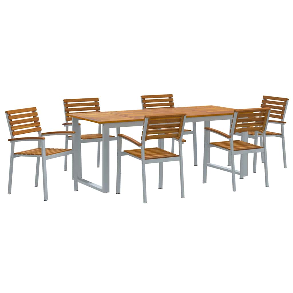 Σέτ φαγητού για κήπο 7 pcs Γκρι Στερεό Ξύλο Ακακίας
