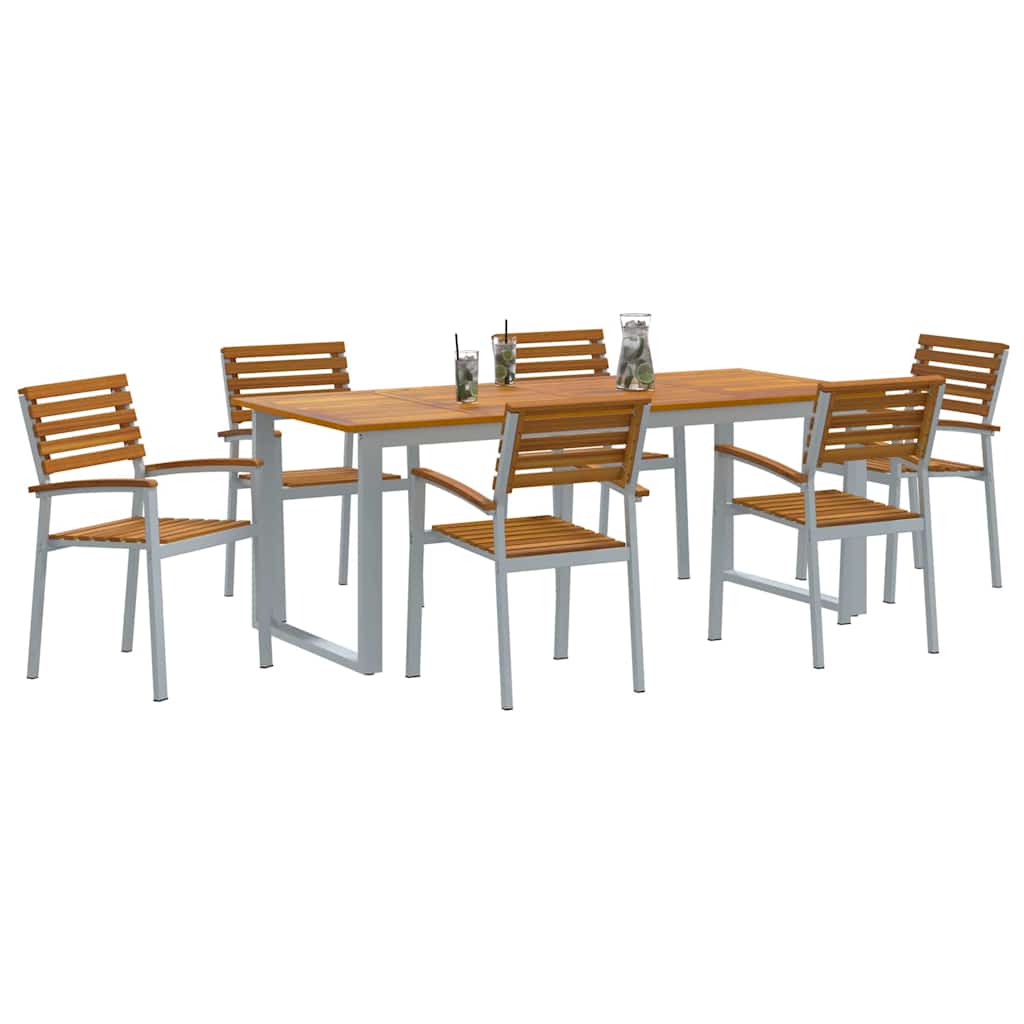 Σέτ φαγητού για κήπο 7 pcs Γκρι Στερεό Ξύλο Ακακίας