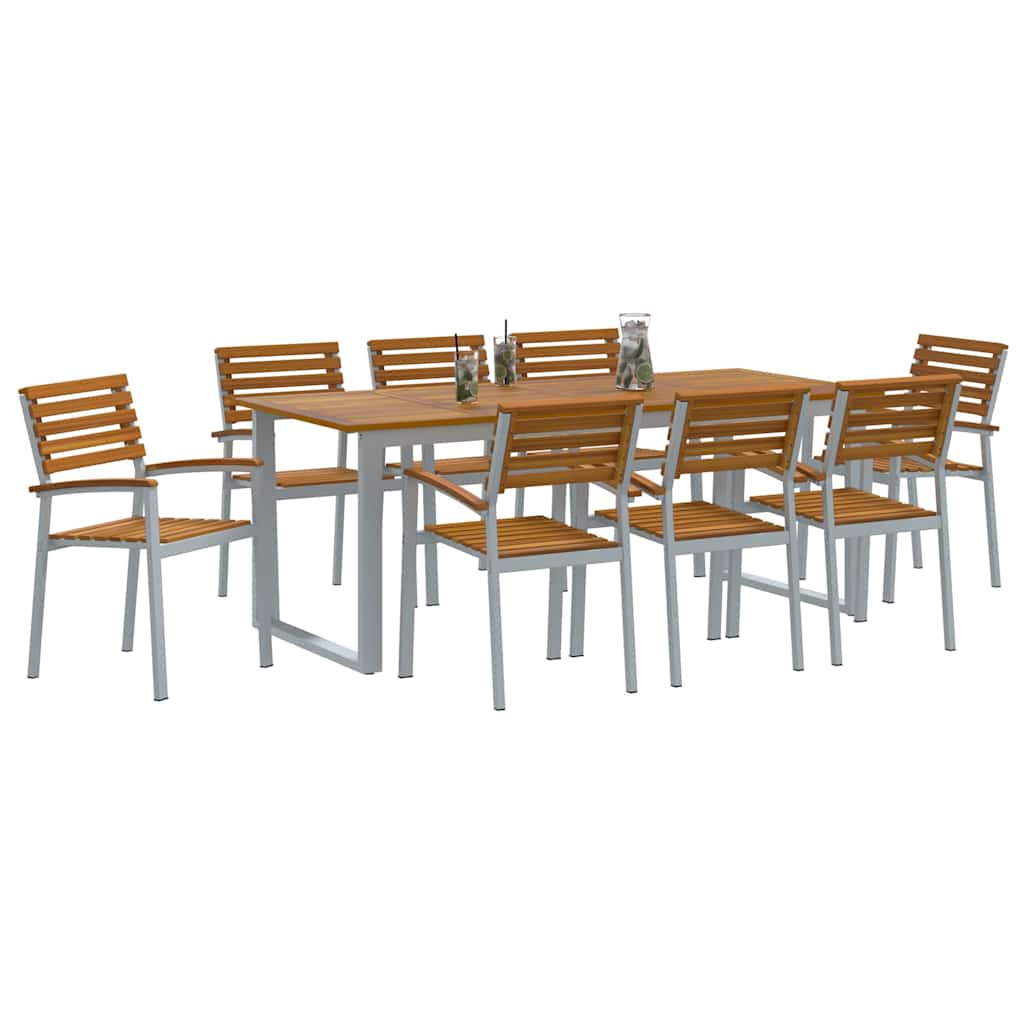 Σέτ φαγητού για κήπο 9 pcs Γκρι Στερεό Ξύλο Ακακίας